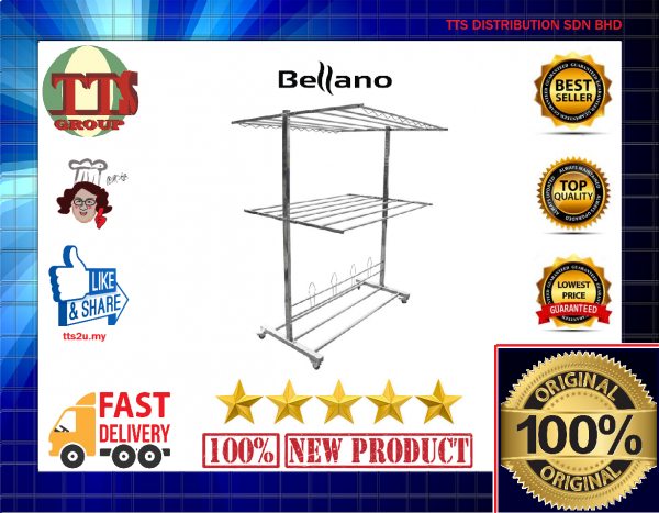 TTS - BELLANO HEAVY DUTY 12KG+T TYPE FOLDABLE /FREESTANDING CLOTH HANGER EXTRA THICK 100% ANTI-RUST BLN-3608-SS TTS DISTRIBUTION SDN