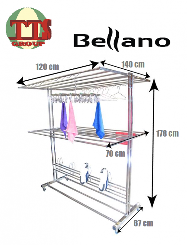 TTS - BELLANO HEAVY DUTY 12KG+T TYPE FOLDABLE /FREESTANDING CLOTH HANGER EXTRA THICK 100% ANTI-RUST BLN-3608-SS TTS DISTRIBUTION SDN - 图片 2