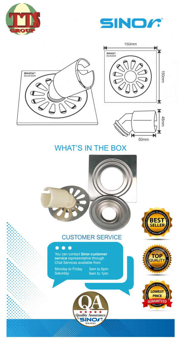 STAINLESS STEEL DEODORIZE FLOOR GRATING WITH WASHING MACHINE CONNECTOR SD-417-6 TTS DISTRIBUTION SDN BHD - Image 7