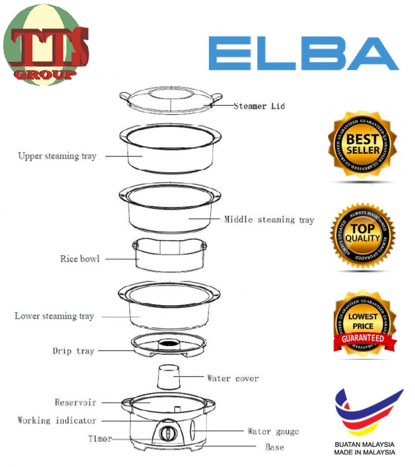 ELBA 10LITRE 3 DETACHABLE LAYERS FOOD STEAMER EFS-G1035(SS) TTS DISTRIBUTION SDN BHD - 图片 4