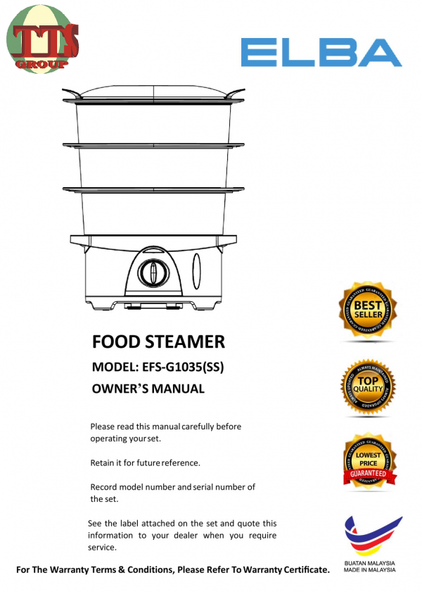 ELBA 10LITRE 3 DETACHABLE LAYERS FOOD STEAMER EFS-G1035(SS) TTS DISTRIBUTION SDN BHD - 图片 5